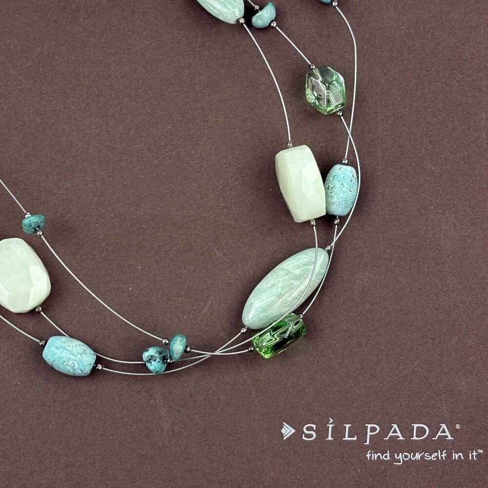 SILPADA N2021 Sterling Silver Serpentine Amazonite Howlite Glass Strand Necklace - Picture 2 of 4